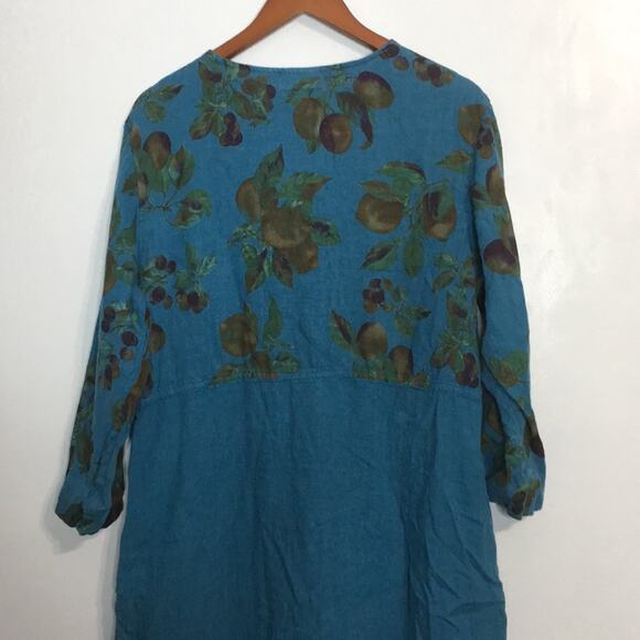 Vintage Sunbelt 100% linen fruit print button up long sleeve maxi dress sz L - Picture 4 of 8